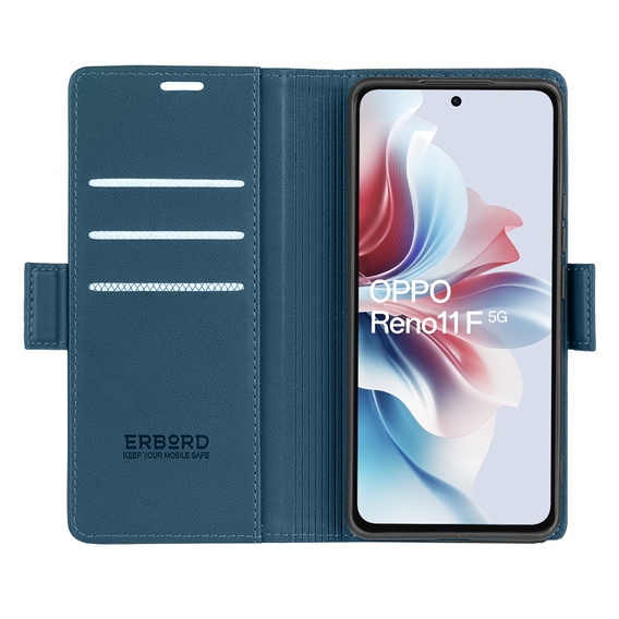 Puzdro pre Oppo Reno 11F, ERBORD Glossy Litchi, flipová peňaženka, modré