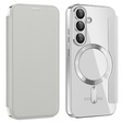 Klapkové puzdro pre Samsung Galaxy S25, RFID Wallet MagSafe CamShield, strieborné