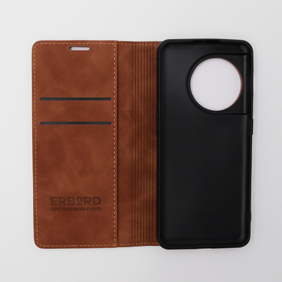 Puzdro pre OnePlus 11 5G, ERBORD Vintage, peňaženka s chlopňou, hnedé
