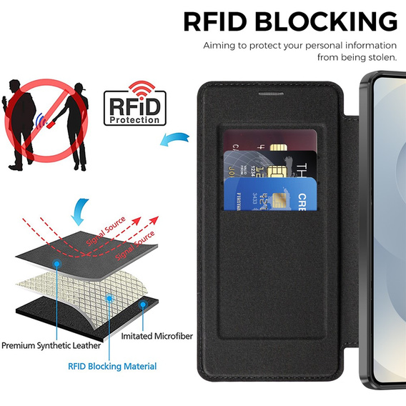 RFID peňaženka MagSafe Flip Case s ochranou fotoaparátu pre Samsung Galaxy S26, čierna