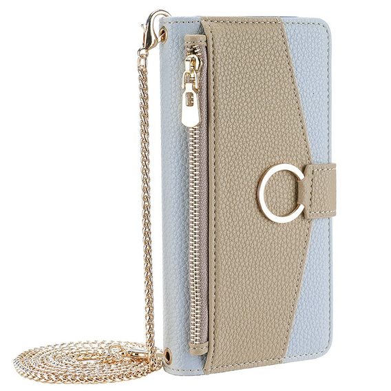 Flipové puzdro pre iPhone 14, Wallet Zipper Pocket, so zrkadlom, modré