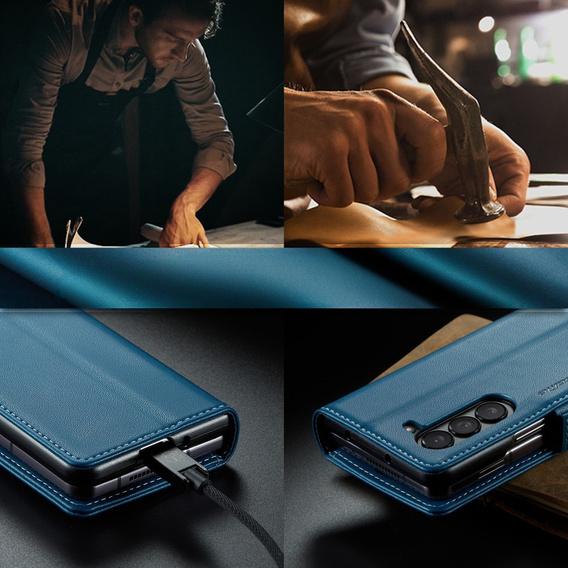 CASEME flipové puzdro pre Samsung Galaxy Z Fold6 5G, Litchi Wallet, modré