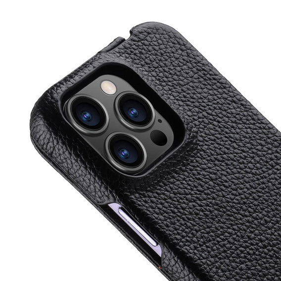 MELKCO flipové puzdro pre iPhone 15 Pro, kožené, flipové, čierne
