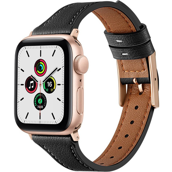 Pasek Skórzany do Apple Watch 1/2/3/4/5/6/7/8/SE/Ultra 42/44/45/49mm, Czarny