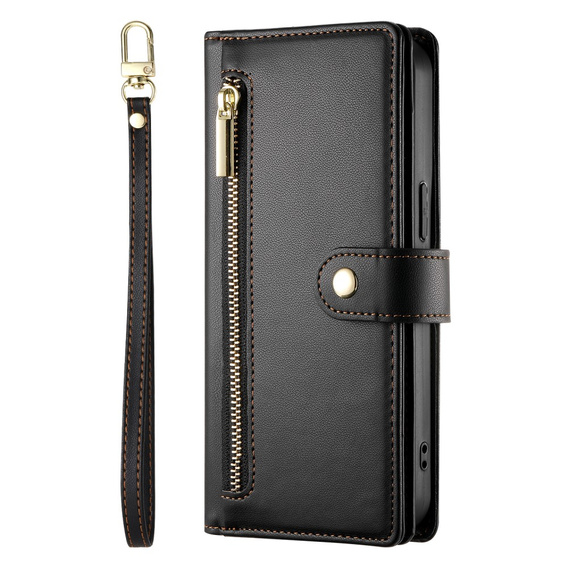 Klapkové puzdro pre Samsung Galaxy S25, Wallet Zipper Pocket, čierne