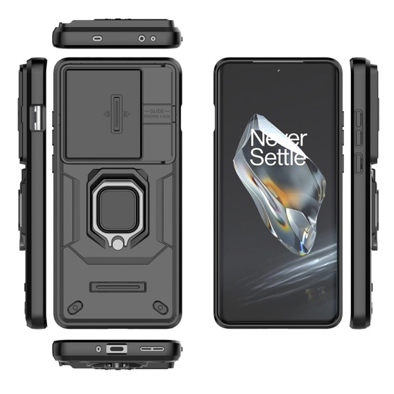 Puzdro pre OnePlus 12 5G, KickStand Camera Lens, čierne