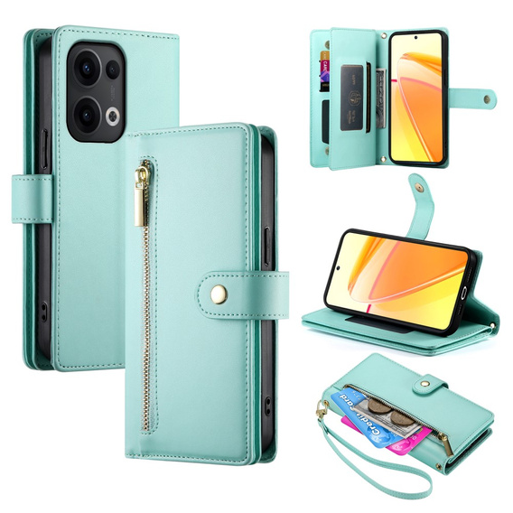 Klapkové puzdro pre Oppo Reno 13 5G, Wallet Zipper Pocket, mätové