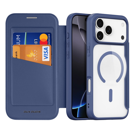 Puzdro Dux Ducis pre iPhone 17 Pro, Skin X Pro, s chlopňou, pre MagSafe, tmavomodré