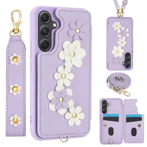 Puzdro pre Samsung Galaxy A55 5G, Leather Flower Card Slot, fialové