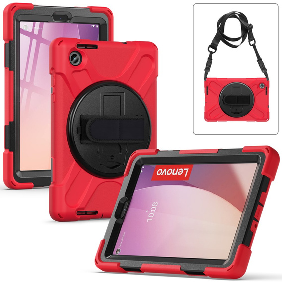 Detské puzdro pre Lenovo Tab M8 Gen 4 TB-300FU, pancierované s popruhom, červené