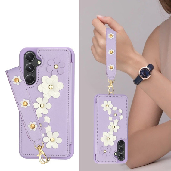 Puzdro pre Samsung Galaxy A55 5G, Leather Flower Card Slot, fialové