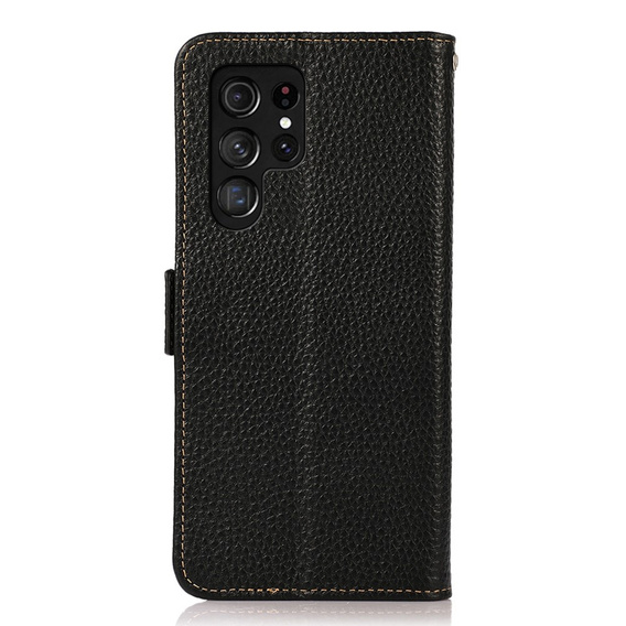 KHAZNEH RFID puzdro pre Samsung Galaxy S23 Ultra, Litchi Texture, čierne