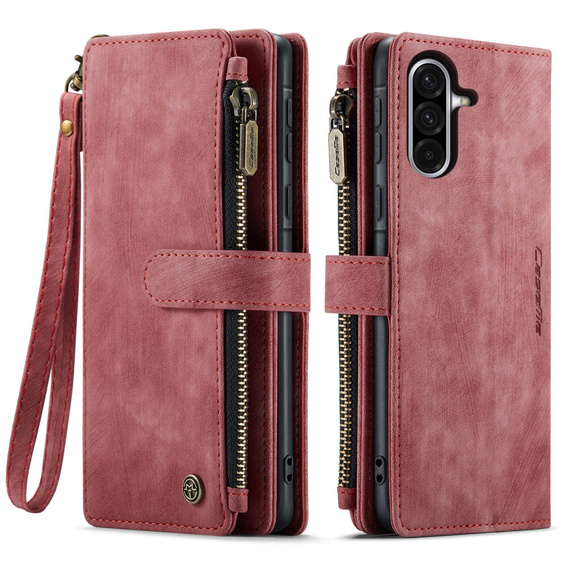 CASEME puzdro pre Samsung Galaxy A56 5G, Leather Wallet Cash and Card Slots, s remienkom, červené