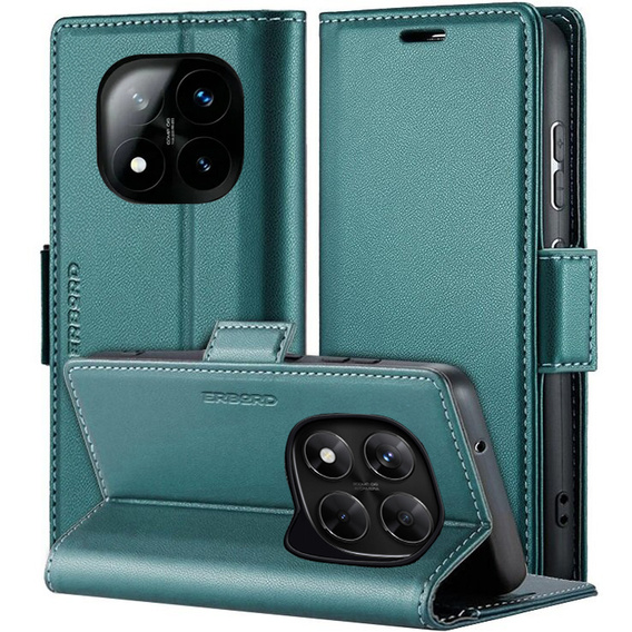 Puzdro pre Xiaomi Redmi Note 14 Pro+ 5G / Xiaomi Poco X7 5G / Xiaomi Redmi Note 14 Pro 5G, ERBORD Glossy Litchi, flipová peňaženka, zelený