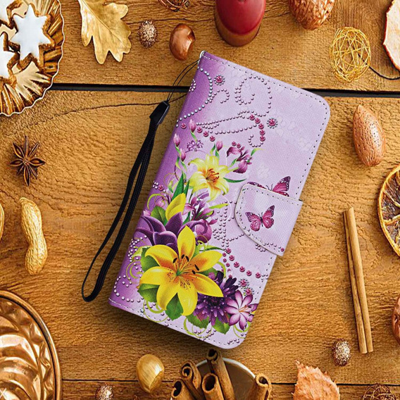 Klapkové puzdro pre Xiaomi Redmi 13C / Poco C65, Wallet, Flowers and Butterflies, fialový