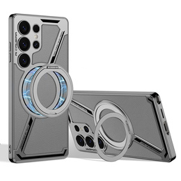 Puzdro pre Samsung Galaxy S25 Ultra, GKK Kickstand Ring, pre MagSafe, sivé