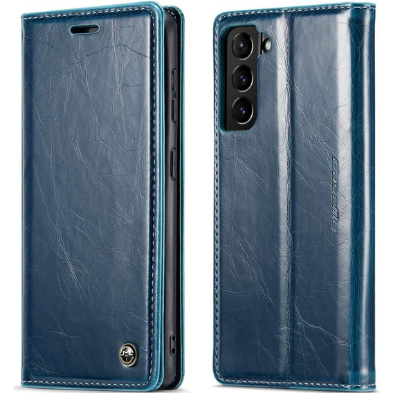CASEME flipové puzdro pre Samsung Galaxy S21 FE, Waxy Textured, modré