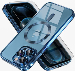 Puzdro pre iPhone 12 Pro, Electro MagSafe, modré + sklo na displej