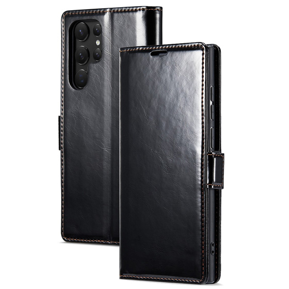 Klapkové puzdro pre Samsung Galaxy S23 Ultra, ERBORD Waxy Wallet, čierne