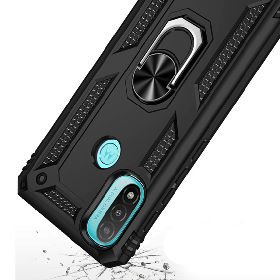 Pancierované obal na mobil pre Motorola Moto E20/E30/E40, Nox Case Ring, čierne