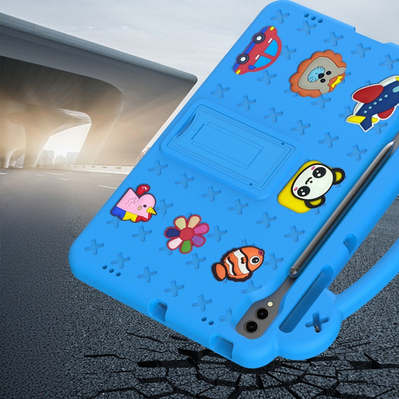 Detské puzdro pre Samsung Galaxy Tab S10+ Plus, Cute Patterns, so stojanom, modré