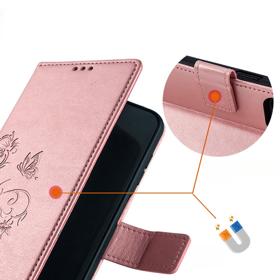 Klapkové puzdro pre Motorola Moto E14, Butterfly, ružové rose gold