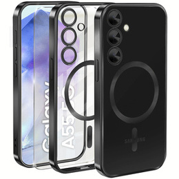 Puzdro pre Samsung Galaxy A55 5G, Electro MagSafe, čierne + sklo na displej