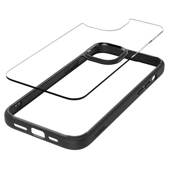 Puzdro Spigen pre iPhone 15, Ultra Hybrid, čierne + tvrdené sklo 9H