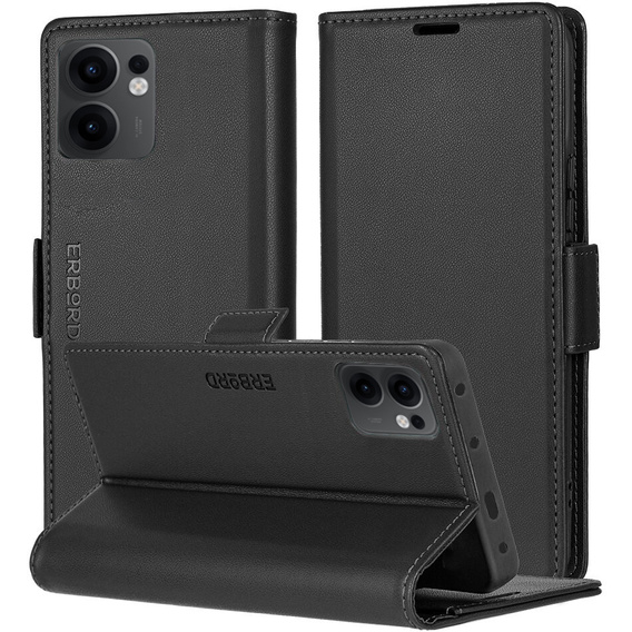 Puzdro pre Oppo Reno 13F / Oppo Reno 13FS, ERBORD Glossy Litchi, flipová peňaženka, čierne