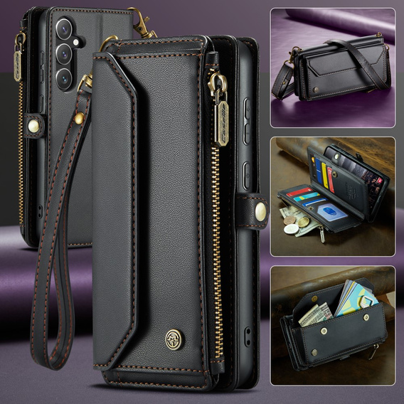 Puzdro CASEME pre Samsung Galaxy S24 FE, RFID Leather Wallet, s popruhom cez rameno, čierne
