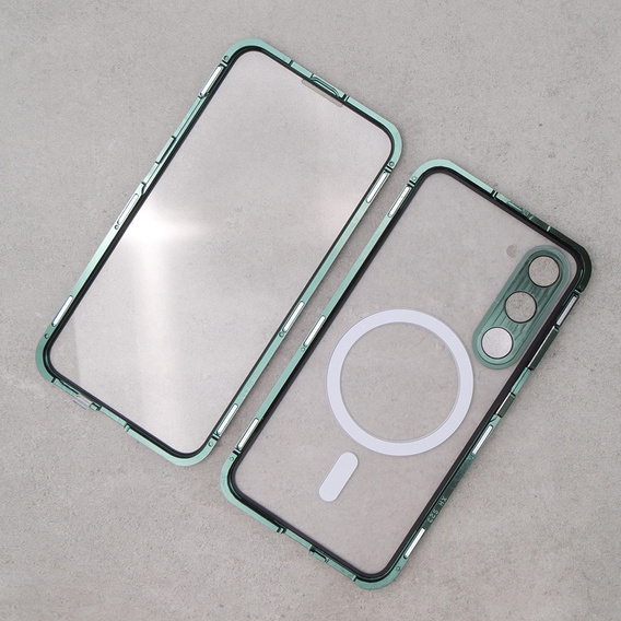 Magnetické puzdro Dual Glass MagSafe pre Samsung Galaxy S23+ Plus, zelený