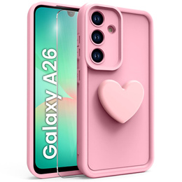 Puzdro pre Samsung Galaxy A26, Silicone Heart, ružové + tvrdené sklo 9H