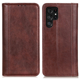 Obal na mobil pre Samsung Galaxy S25 Ultra, Wallet Litchi Leather, hnedé