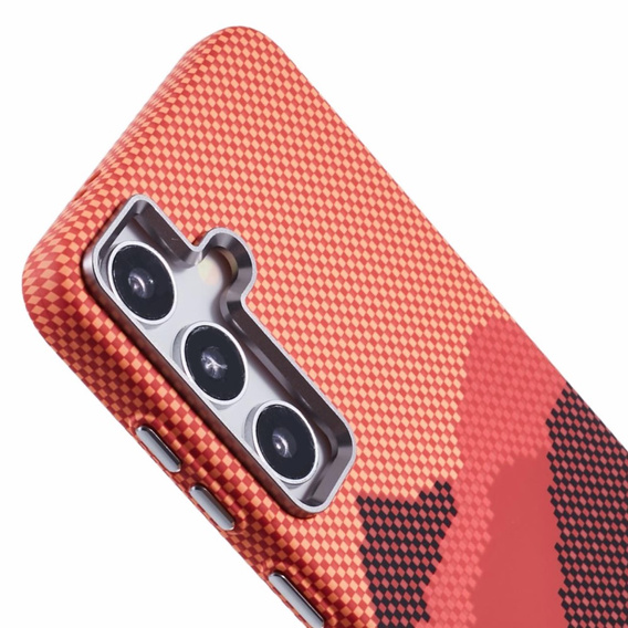 Puzdro pre Samsung Galaxy S25, Carbon Fiber MagSafe, oranžové