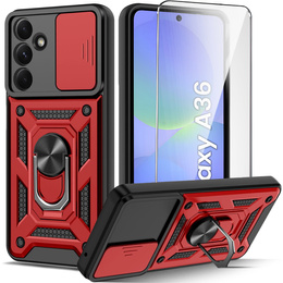 Pancierované puzdro pre Samsung Galaxy A36, CamShield Slide, červené + tvrdené sklo 9H