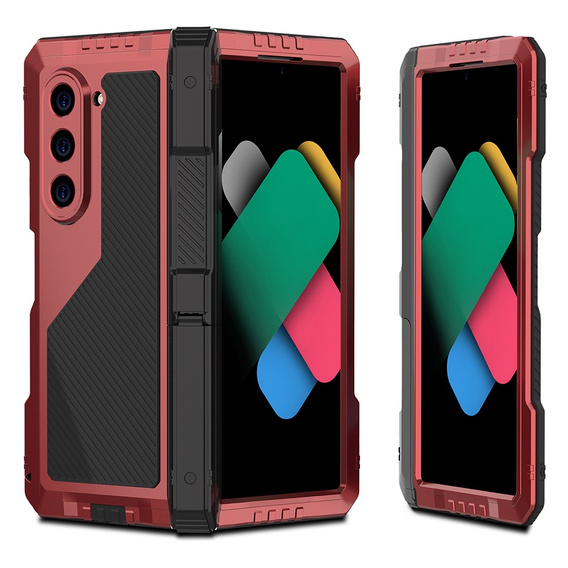 Pancierované puzdro pre Samsung Galaxy Z Fold6 5G, hliníkové, so stojanom a priestorom na stylus, červené