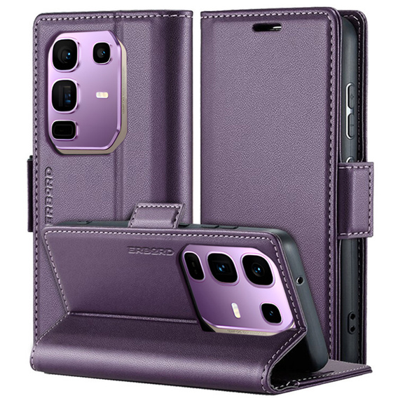 Puzdro pre Infinix Note 50 Pro+, ERBORD Glossy Litchi, flipová peňaženka, fialové