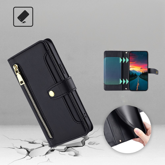 Klapkové puzdro pre Realme 14 Pro+ 5G, Wallet Zipper Pocket, čierne