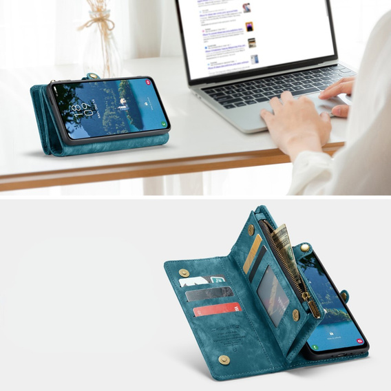 CASEME puzdro pre Samsung Galaxy A56 5G, Retro Leather Wallet, s remienkom, zelený
