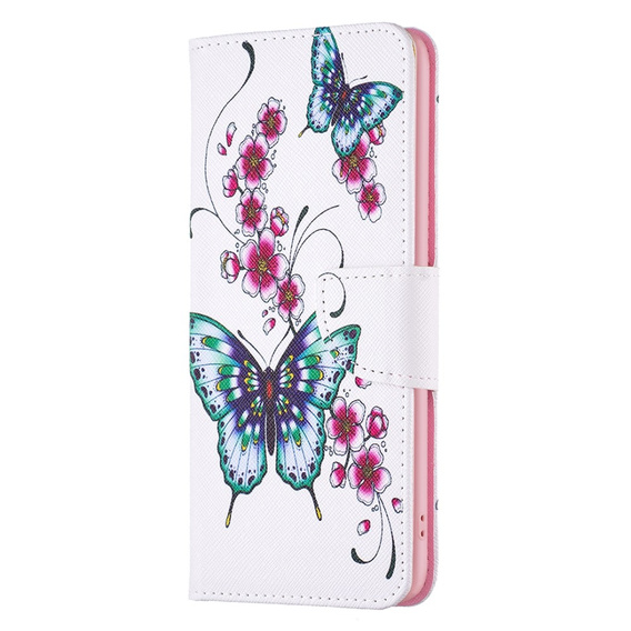 Klapkové puzdro pre Xiaomi 13 Lite, Wallet, butterfly & flowers, biele