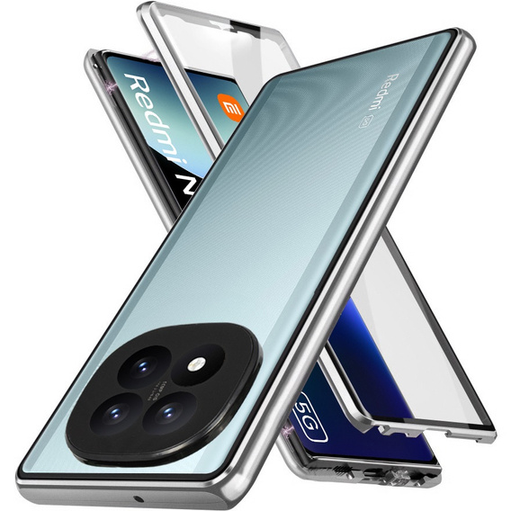 Puzdro pre Xiaomi Redmi Note 14 Pro, Magnetic Dual Glass, strieborné