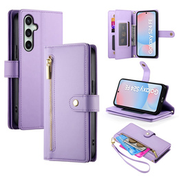 Klapkové puzdro pre Samsung Galaxy S24 FE, Wallet Zipper Pocket, fialové