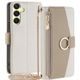Flipové puzdro pre Samsung Galaxy A25 5G, Wallet Zipper Pocket, so zrkadlom, biele