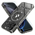 Puzdro pre iPhone 16 Pro Max, ERBORD Glitter MagSafe, čierne + sklo na displej
