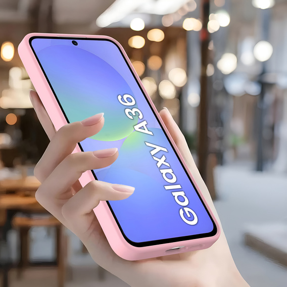 Puzdro pre Samsung Galaxy A36, Silicone Heart, ružové + tvrdené sklo 9H