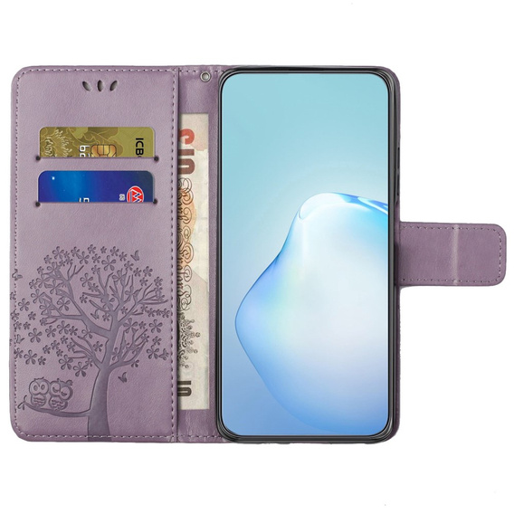 Klapkové puzdro pre Motorola Moto E22 / E22i, Wallet, tree i sowy, fialové