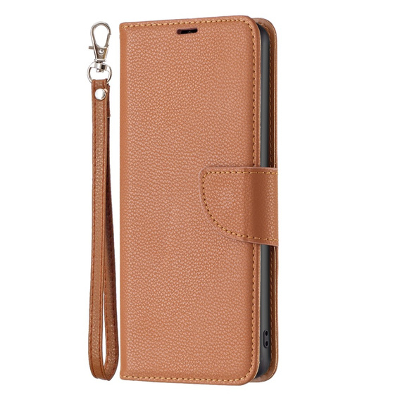 Klapkové puzdro pre Samsung Galaxy A25 5G, Wallet Litchi Leather, hnedé + 9H sklo 