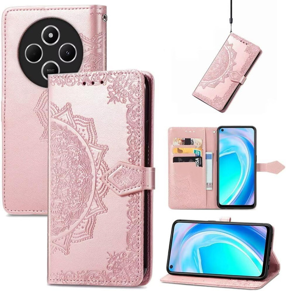 Klapkové puzdro pre Xiaomi Redmi 14C / Xiaomi Poco C75, Mandala, ružové rose gold