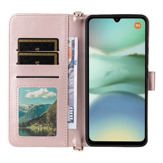 Puzdro s chlopňou pre Xiaomi Redmi A5, Crossbody Leather Wallet, ružové