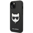 Karl Lagerfeld Obal na mobil pre iPhone 14 Plus, Saffiano Choupette Head Patch, čierne